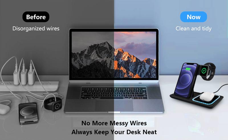 Wireless Charger, 3 in 1 Wireless Charging Station, Fast Wireless Charger Stand for iPhone 18 17 16 15 14 13 12 11 Pro Max XR XS, Apple Watch 8 7 6 5 4 3 2 SE, AirPods Pro 3 2 with QC3.0 Adapter Included