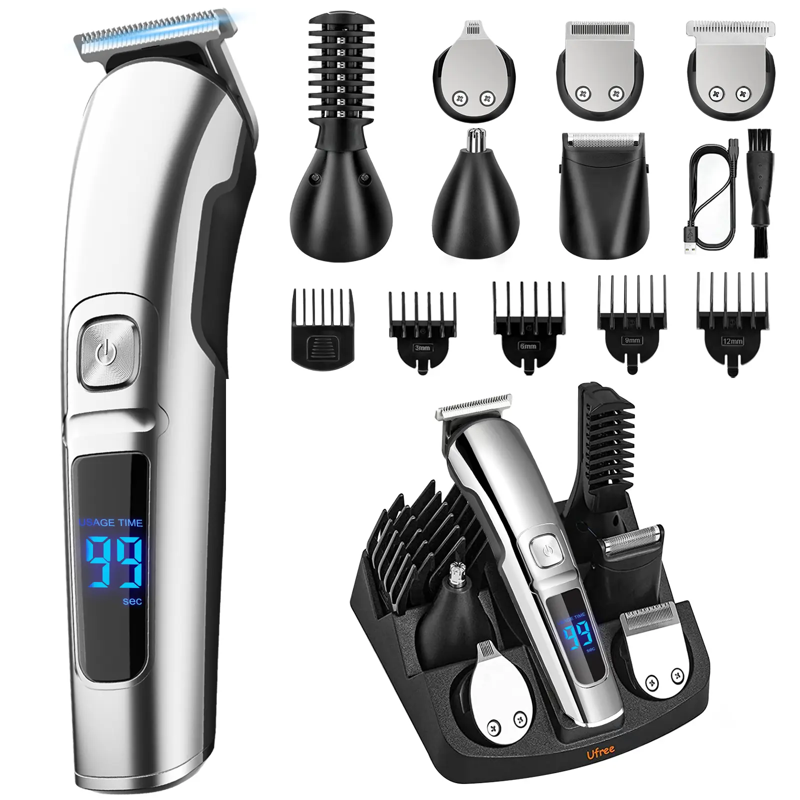 Ufree All-in-One Trimmer for Body, Beard, Bikini, Hair, Nose, Mustache and Face, Electric Shaver Razor for Men/Women, Professional Grooming Kit, IPX 7 Waterproof Cordless Barber Hair Clippers for Hair Cutting, Rechargeable, At Home Haircut