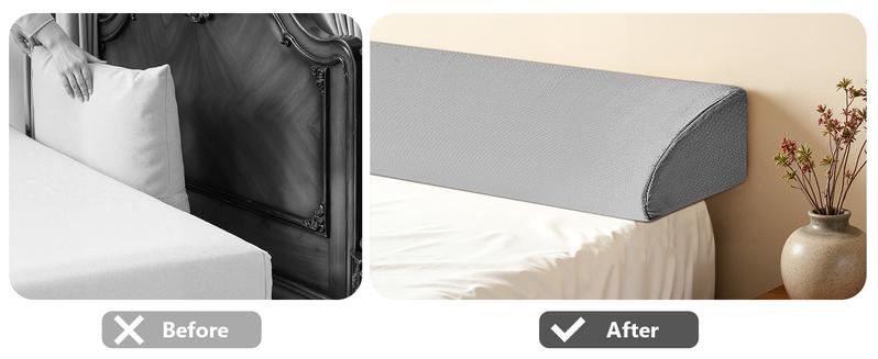 Bed Wedge Pillow for Headboard – High-Density Foam Fills Gaps (0-8") Between Mattress and Headboard, Wedge Pillow with Pockets for Phone & Remotes, Washable Cover