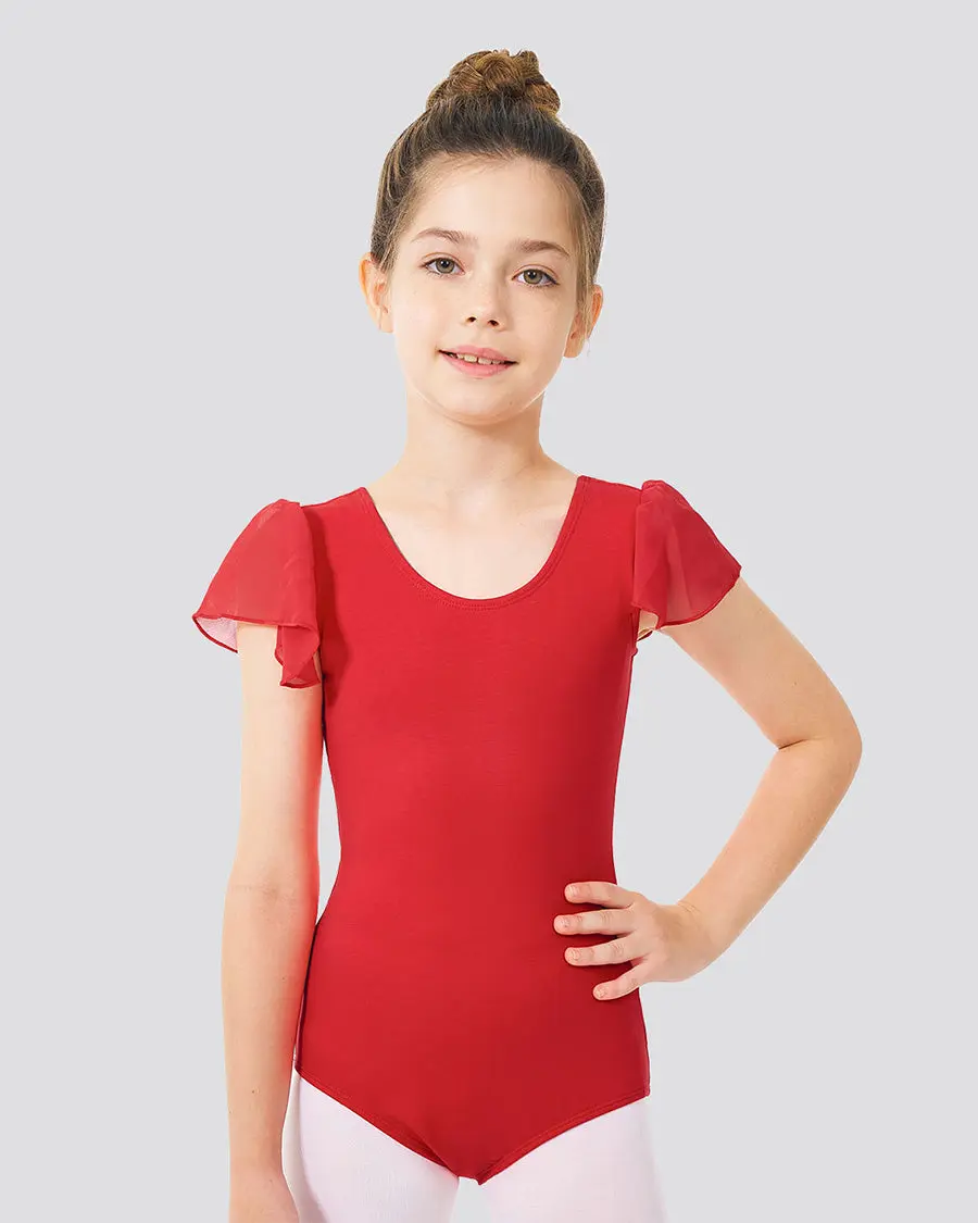 Girls Snug Premium Cotton Flutter-Sleeve Dance Leotard, Perfect Fit for Older Children’s Dance or Gymnastics Classes, Ballerina, Stretch