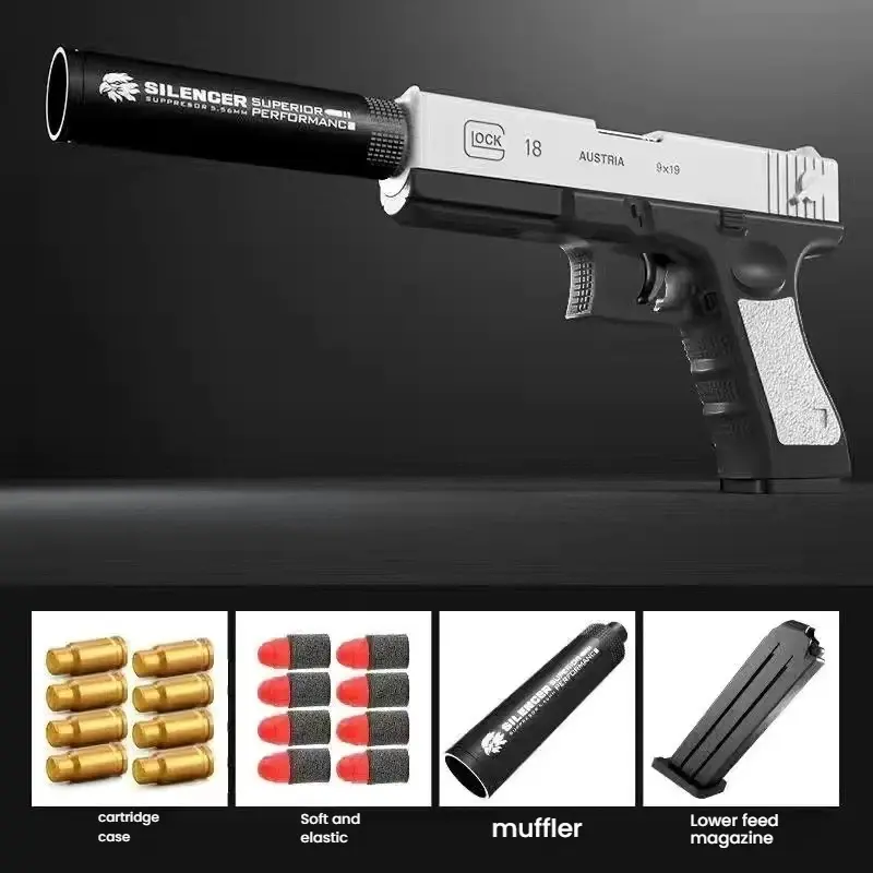 Fun Glock 1911 Shell-Ejecting Soft Bullet Toy Blaster | Realistic Pistol Model | Kids Collectible Hobby Gun Toy | Manual Safe Launch Play