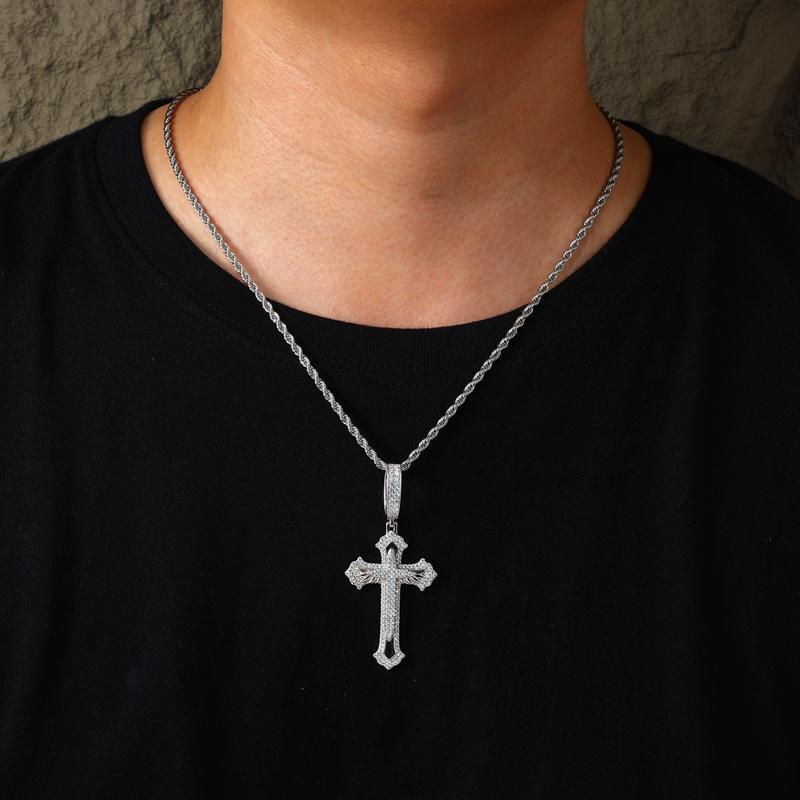 【##P681】Cross Pendant UCCIYO S925 Sterling Silver Synthetic Moissanite Pendant Necklace for Women Men Hip Hop Jewelry Gift Cross