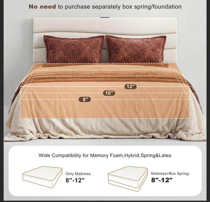 【Jumpstar On Sale】Raybee Modern & Quiet Luxury Upholstered Bed Frame with Adjustable Headboard【Frame ONLY,No Box Spring Needed】Center Support & Noise-Free Wooden Slats,Built-in Charging Station,Heavy Duty&Easy Assembly,The perfect first bed for teenagers