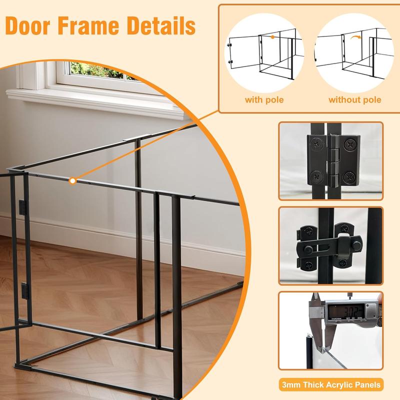 Bingopaw Acrylic Dog playpen Indoor: Clear Puppy Pen for Small Medium Dogs Cats with Metal Frame - 8panels 24inch Tall Transparent pet Fence with Door for Rabbits Guinea Pig