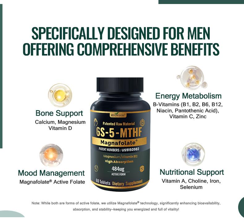 SNOWSON 6S-5-MTHF- Methylfolate (Active B9 Folate) Supplement - Supports Mood, Methylation, Cognition,CardiovascularHealth, Nerve Health,Energy Metabolism,gut health- 60 Tablets 484ug folate.
