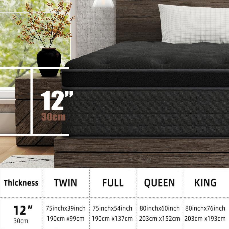 queen size mattress 12/14-Inch Spring Mattress Medium firmness, ergonomic design, hybrid memory foam spring mattress with pocketed coils, comfortable and durable, available in multiple sizes, high-quality new compressed boxed mattress colchones para cama