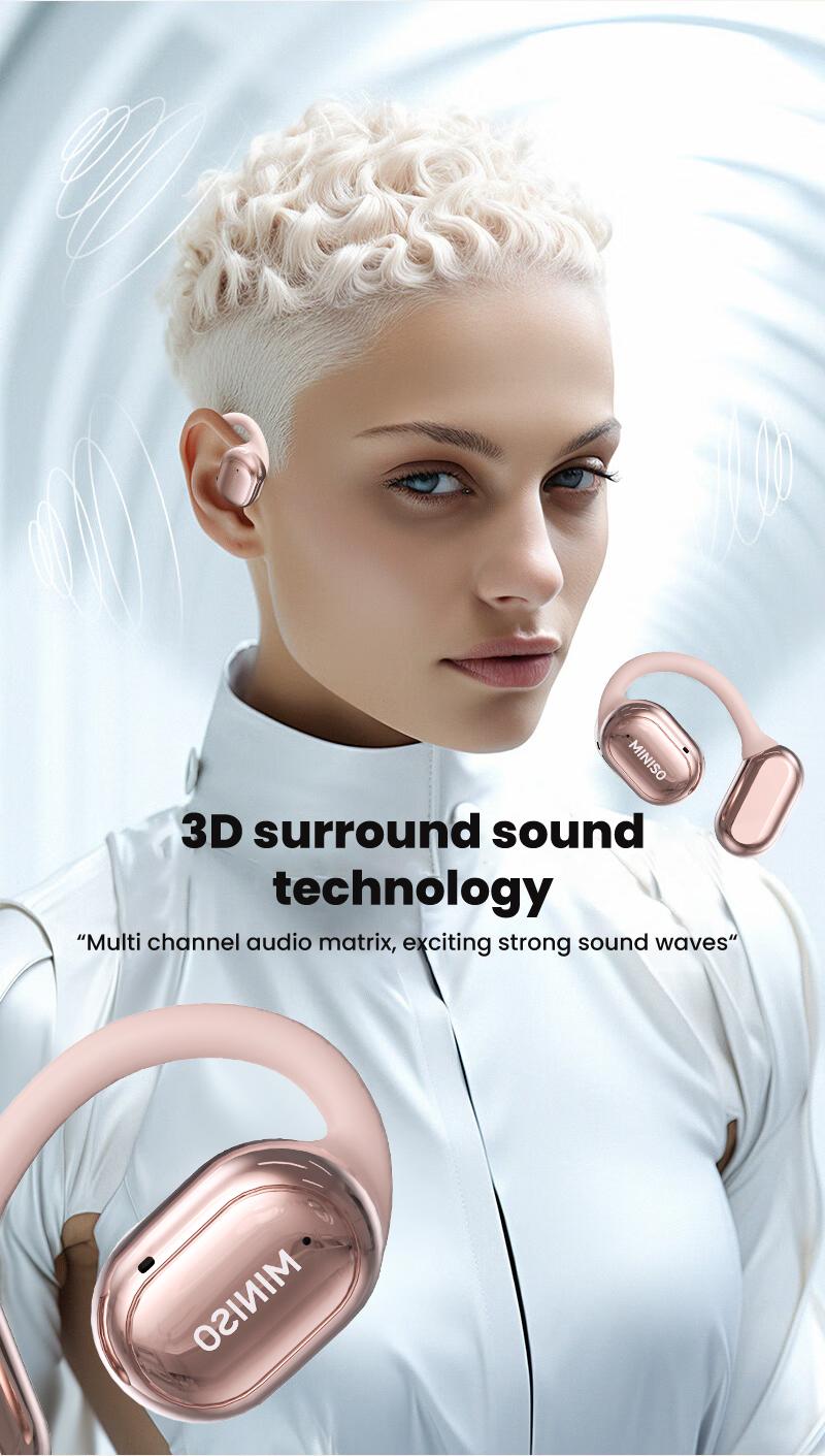 Miniso X39 True Wireless Open Ear Headphones , Bluetooth 5.4 Long Battery Time Earbuds , HiFi Sound Over Ear Headphones