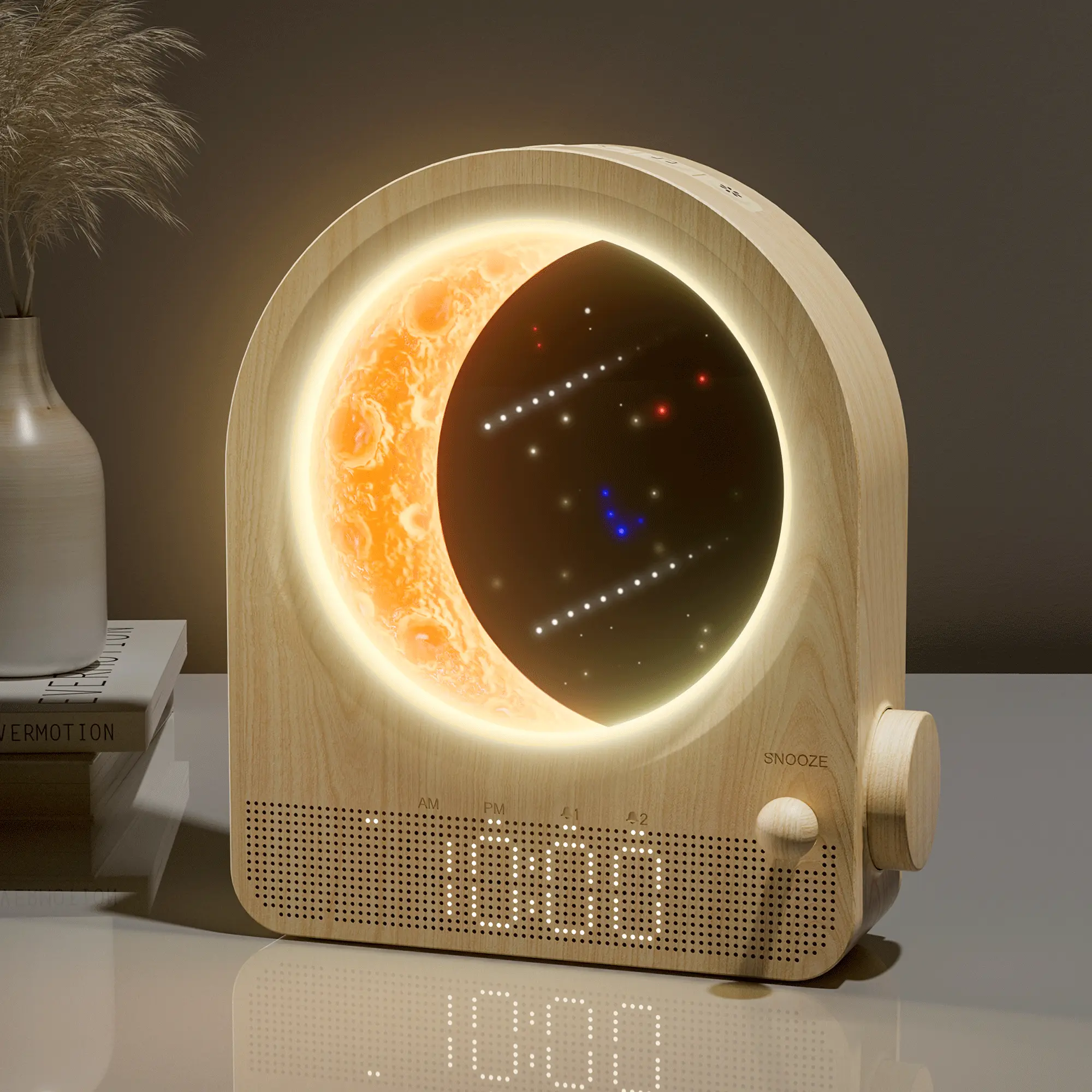 Blonbar Adjustable Sunrise Alarm Clock with Sound Machine - Home Accessory, White Noise Sleep Aid, Moonlight & Meteor Projection, Dimmable Night Light, Star Elements, Nature Songs, Ideal Gift for Heavy Sleepers