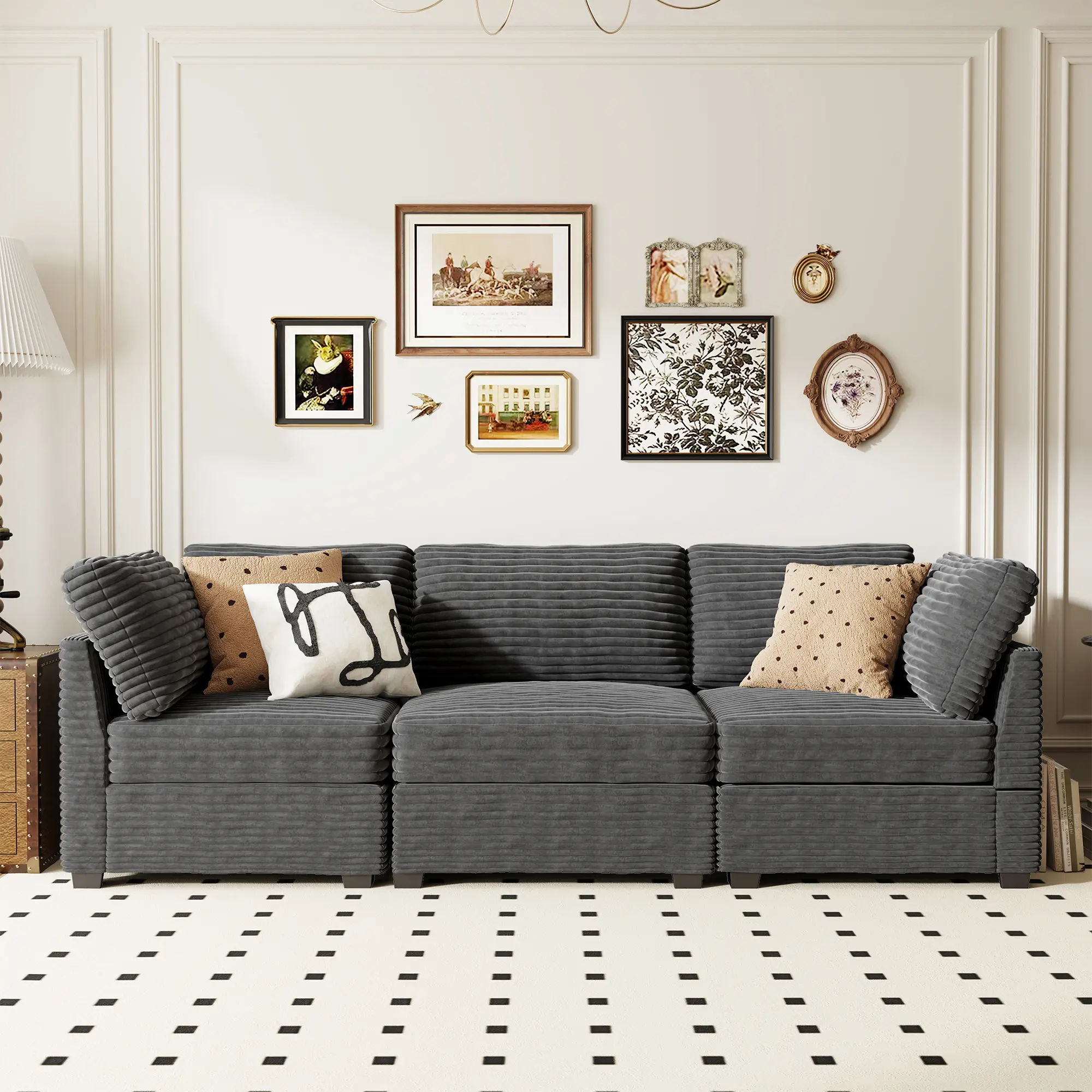 ALLWEX 3-Pieces Modular Sectional Sofa Set - Plush Fur Upholstered, Corner+Middle Seat & Ottoman, Convertible, Easy Setup Piece Set Living Room Furniture for Living Room Decor & Small Apartments