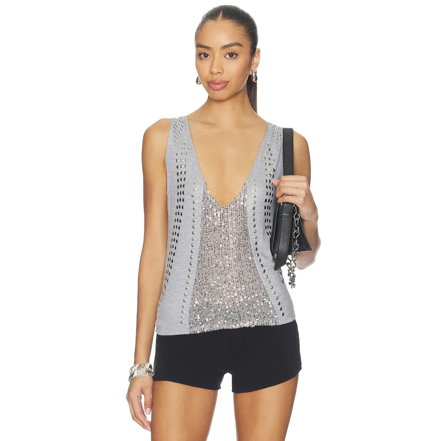 Jaded London Studded Sequin Tank in Silver
