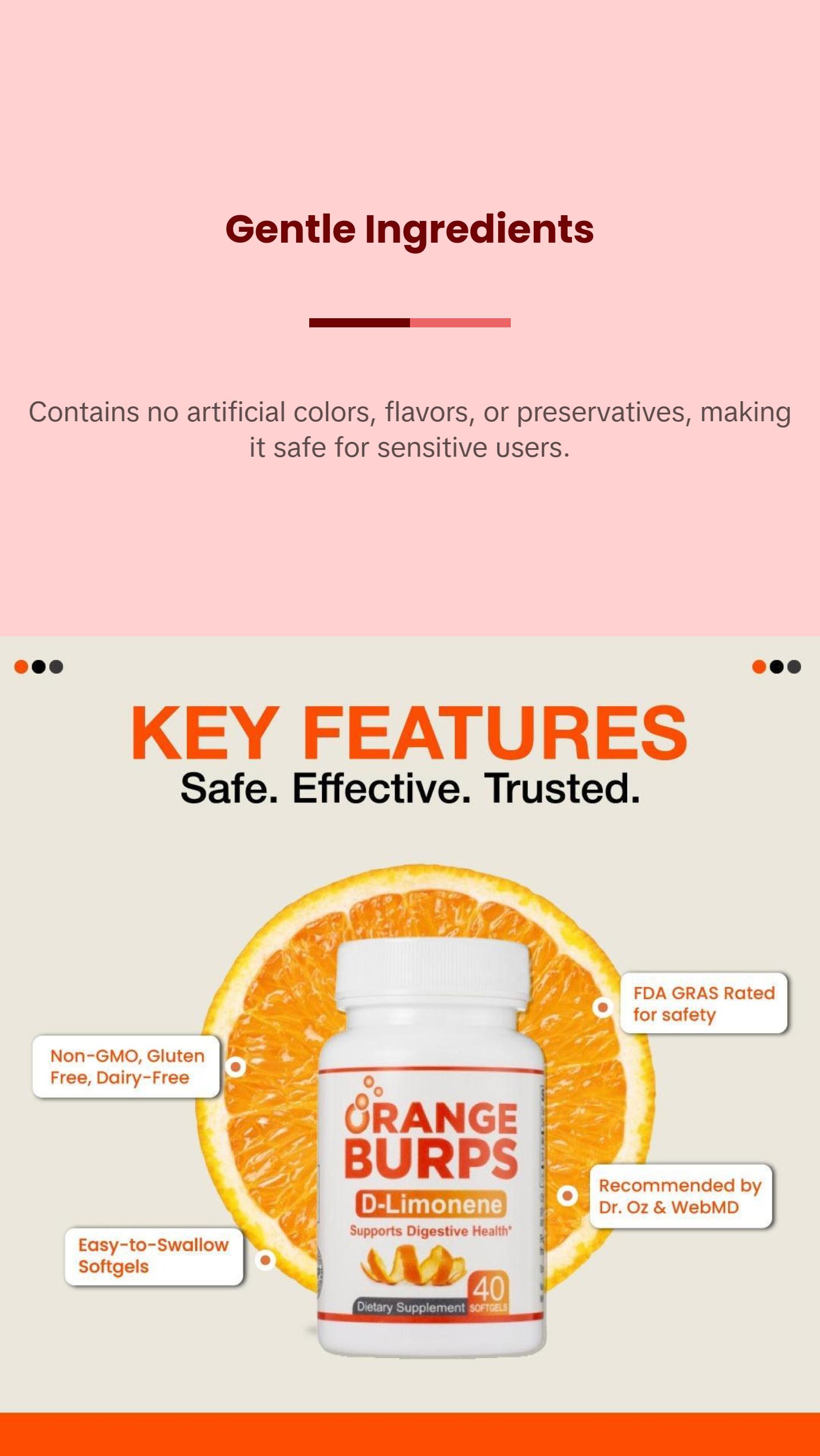 Orange Burps D-Limonene Softgels - Heartburn & Acid Reflux Relief - Supports Digestion - Healthy Wellness Supplements - Non-GMO - Pack of 3