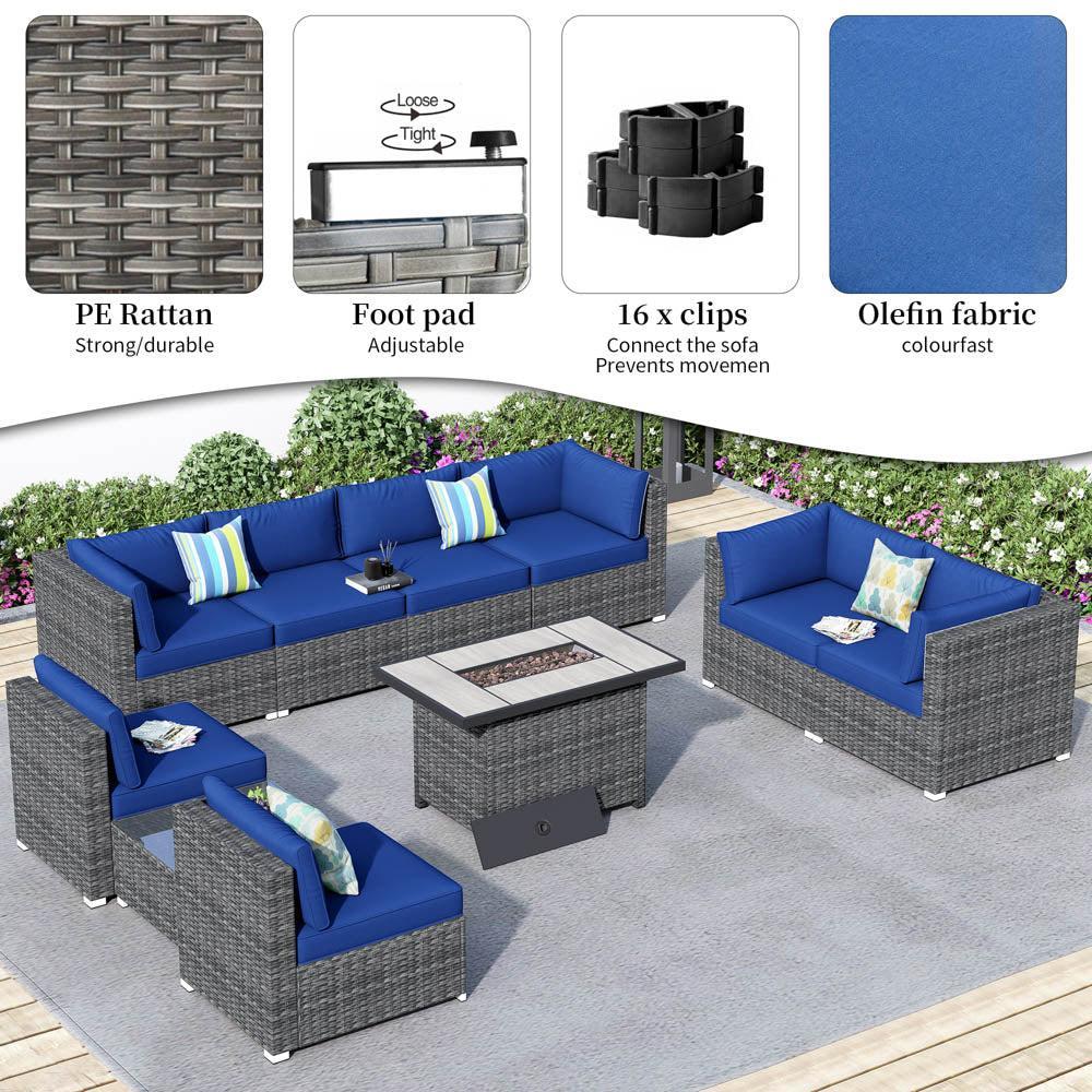 Ovios Patio Furniture Set 10-Piece with All Weather Rattan Wicker Sofa and 42.12'' Fire Pit Ovios Patio Furniture Set 10-Piece with All Weather Rattan Wicker Sofa and 42.12'' Fire Pit