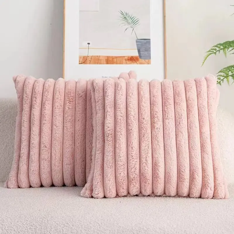 Plush Vertical Striped Solid Color Pillowcase