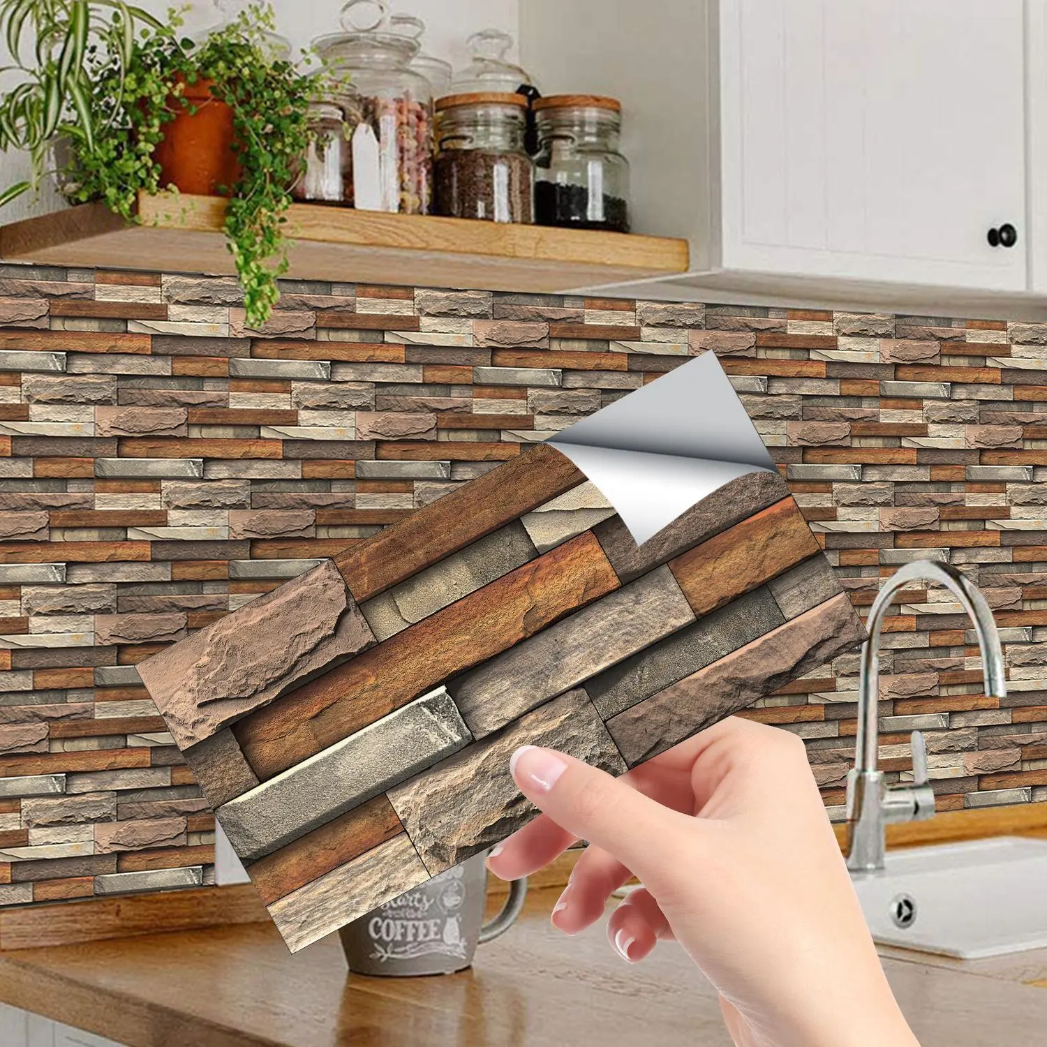 3D Stone Pattern Peel and Stick Wall Tiles, Self-adhesive Wall Sticker, Anti-collision Wall Panel, Faux Stone Wall Panel, Kitchen Wall Panel, Decorative Panels, Peel And Stick Panels For Walls