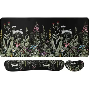 Large Mouse pad for Desk, Computer Desk Mat, 3Pcs XXL Keyboard and Mouse Pad + Keyboard Wrist Rest, Desk Matt for Desktop, Easy Typing Pain Relief Ultra Thick Mousepad Keyboard Mat(Weeds)