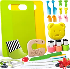 19 Pcs Kids Cooking Set for Real Cooking, Montessori Kitchen Tools for Toddlers, Safe Plastic Knife Set & Vegetable Cutters, Toddler Cooking Toys Gift for Boys & Girls, Christmas Kitchen Play Set
