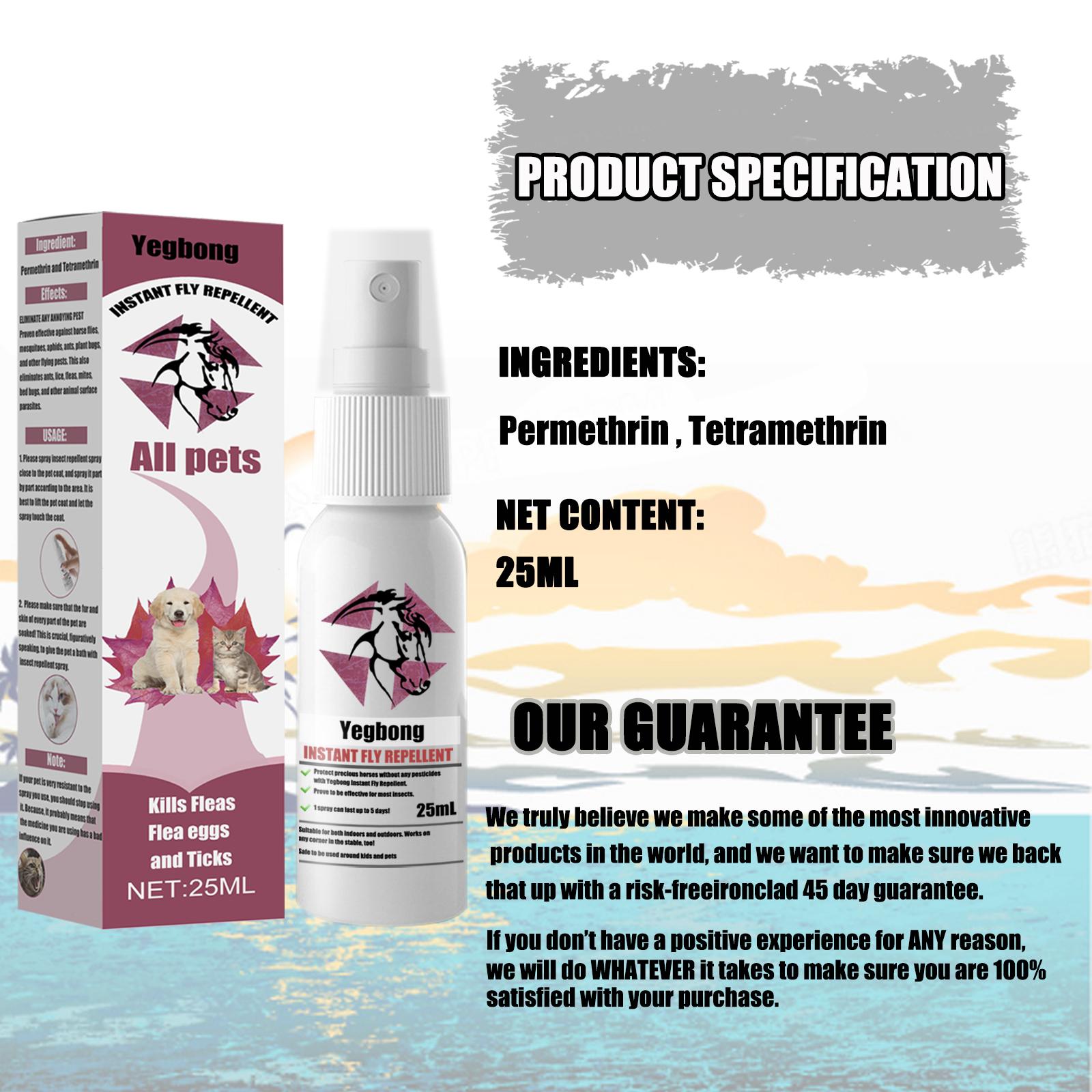 Pet deworming agent - Flea repellent for cats and dogs. External insecticide for cats and dogs to eliminate lice and ticks and relieve itching. Spray.