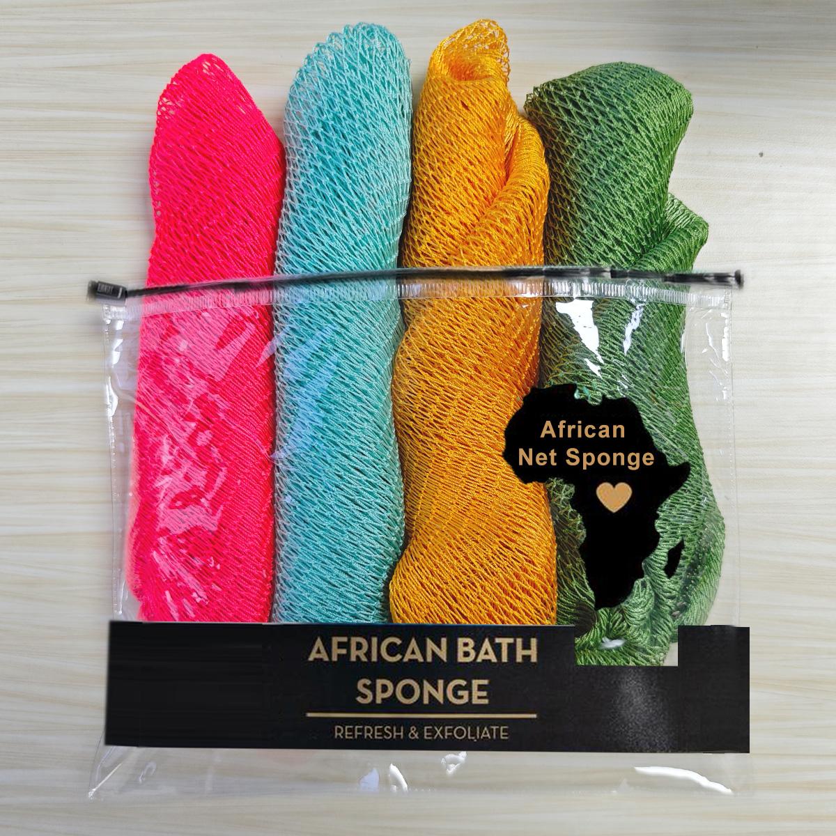 4 Piece African Exfoliating Net Sponge Bundle, Ethically Sourced from Nigeria Bath Sponge Bath Sponge Shower