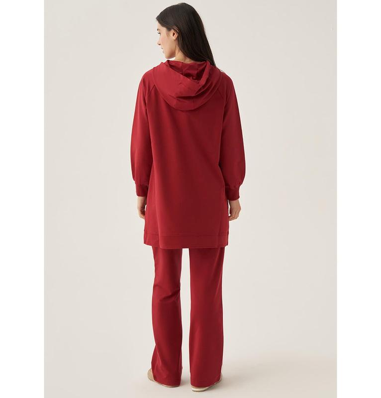 Modest Muslim Women's Side Zipper Tracksuit Set - 31082 Rose Red
