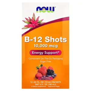 NOW Foods B-12 Shots, Mixed Berry, 12 Packets, 0.5 fl oz (15 ml) Each