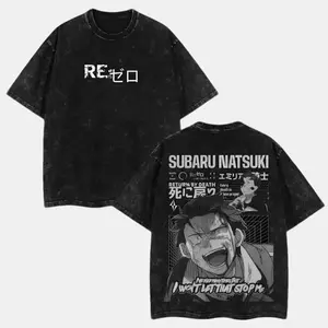 Re:Zero Natsuki Subaru Washed T-Shirt – Oversized Cotton Streetwear for Anime
