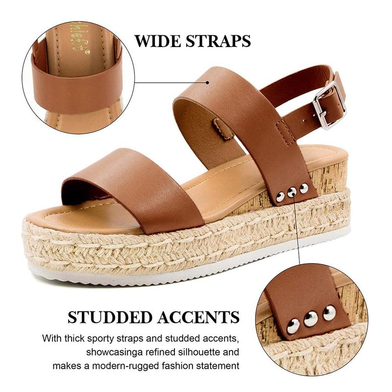 Athlefit Women's Espadrilles Sandals Ankle Strap Buckle Wedge Sandal Open Toe Studded Platform Sandals Casual Shoes Walking Shoes Flatform Footwear