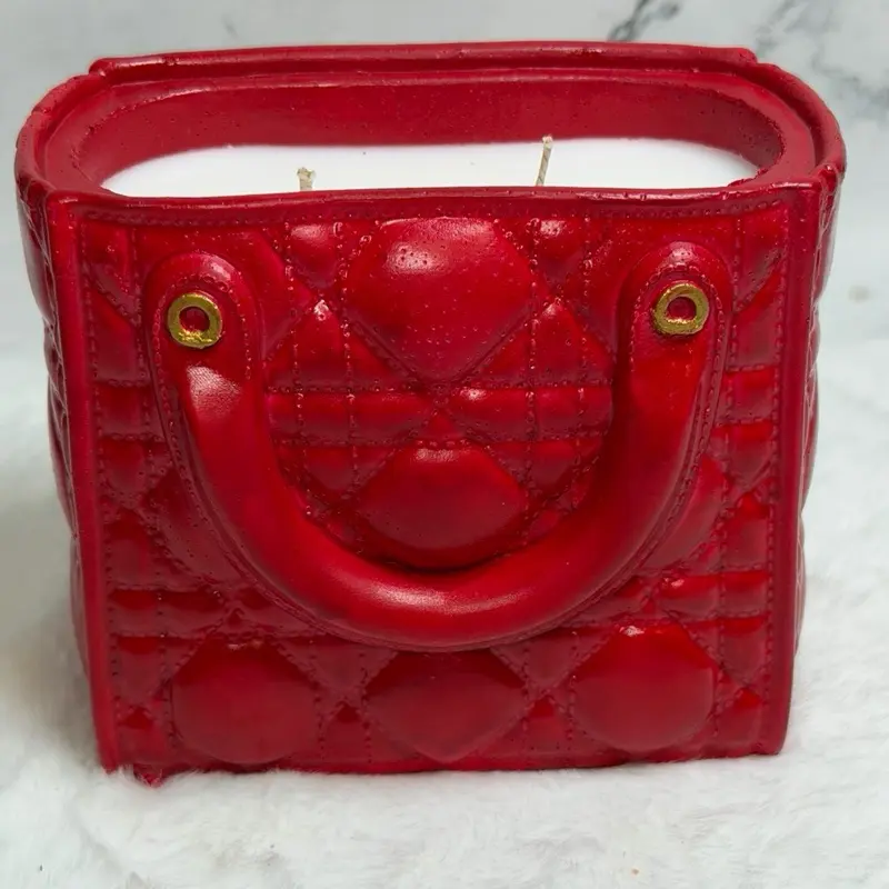 Red Quilt Purse Candle with double Wicks Vanilla Cherry Scent Reusable Decorative Home Fragrance