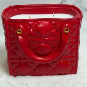 Red Quilt Purse Candle with double Wicks Vanilla Cherry Scent Reusable Decorative Home Fragrance