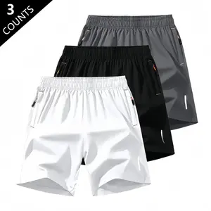 Men’s three-piece gym shorts set featuring quick-dry, breathable athletic shorts with zippered pockets, suitable for training, running, workouts, and everyday wear. Men's Casual outfit sale