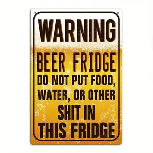 Humorous Vintage Metal Tin Sign - Beer Fridge Warning Wall Art, Ideal for Bar, for Man Cave, Kitchen - Gift for Beer Enthusiasts and Home Brewers, Beer Accessories, Bar Wall Decor, Classic Style Sign, Durable Wall Art