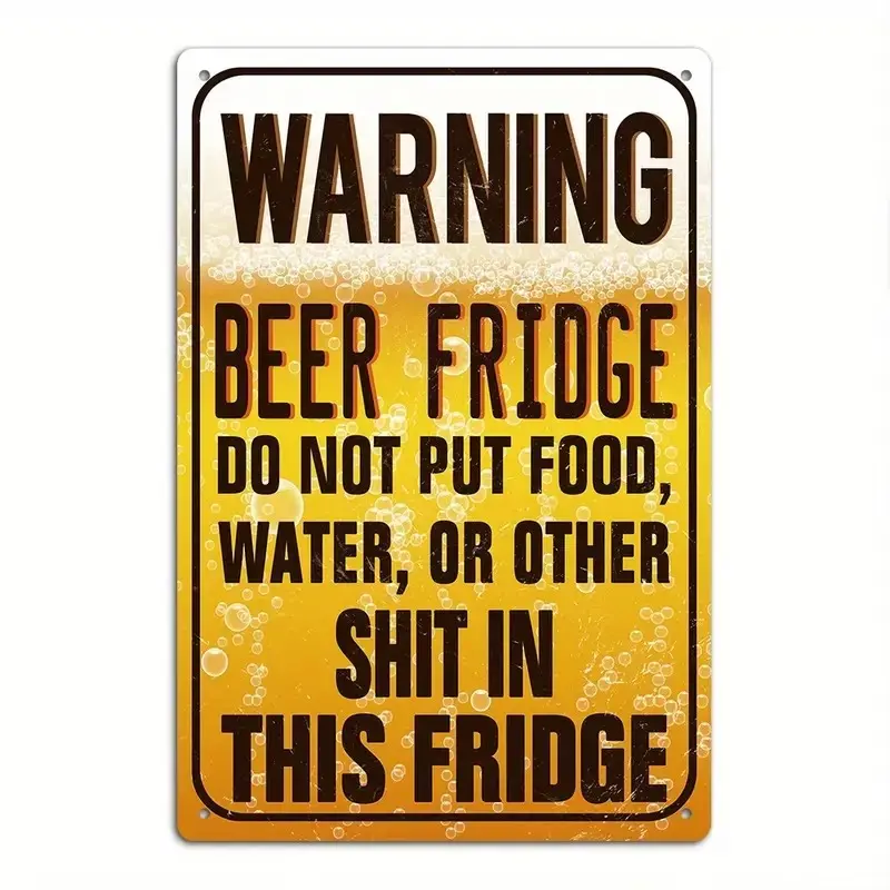 Humorous Vintage Metal Tin Sign - Beer Fridge Warning Wall Art, Ideal for Bar, for Man Cave, Kitchen - Gift for Beer Enthusiasts and Home Brewers, Beer Accessories, Bar Wall Decor, Classic Style Sign, Durable Wall Art