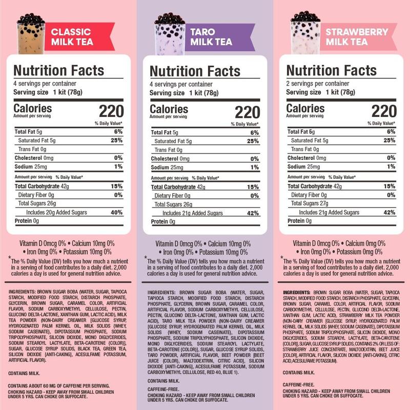 SALE - Boba Bundle Kit 10 Serv. Instant Bubble Pearl Variety Milk Tea Kit with Authentic Brown Sugar Tapioca Pearls by Yulu Foods - Ready in Under 1 Minute, Includes Paper Straws - Gift Box, Holiday (Classic, Taro and Strawberry)