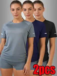 2-Pack Solid Color Crew Neck T-Shirts, Loose Fit Lightweight Breathable Quick-Dry Fabric Suitable for Outdoor Casual Sports and Everyday Wear