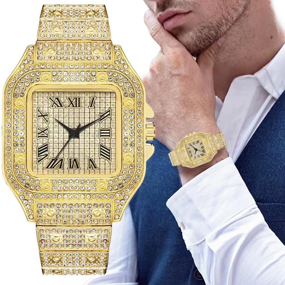 AIMANA Stylish Full-Diamond Square Watch – Sparkling crystal design, Roman numeral dial, high-quality quartz movement, suitable for parties and everyday wear, an ideal holiday gift.