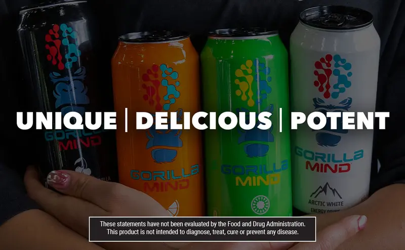 Product Introduction of Gorilla Mind Energy Drink - Sugar Free Energy Drink - Gluten & GMO Free - 200mgs Caffeine with Nootropics - (Case of 12) 9