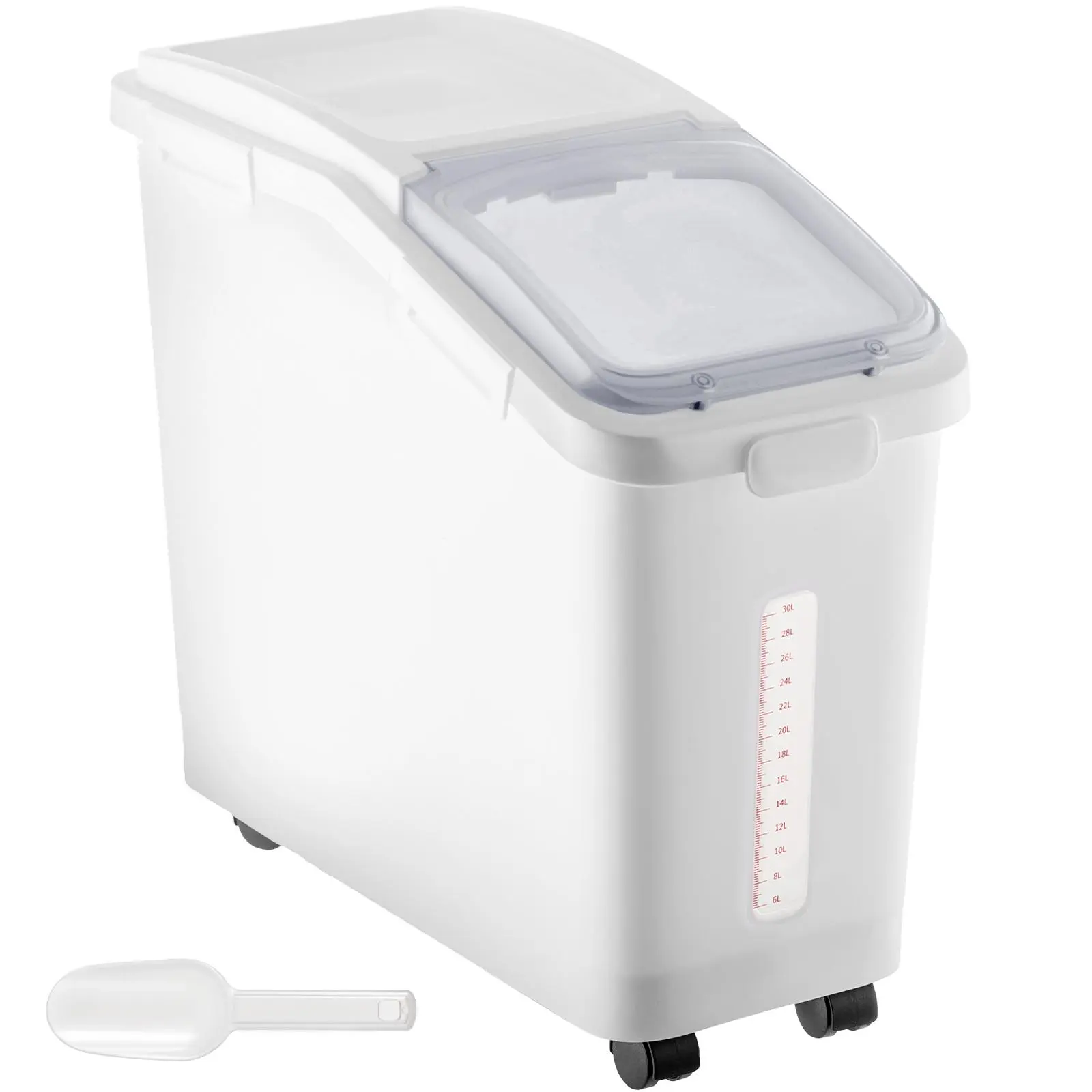 【Backtoschool】VEVOR Ingredient Storage Bin , 15L -50L Dispenser Bin with Measuring Cups, Attachable Casters and Airtight Lid, Dog Pet Food Storage Container, PP Material Kitchen Rice Cereal Flour Bin Silicone Utensils