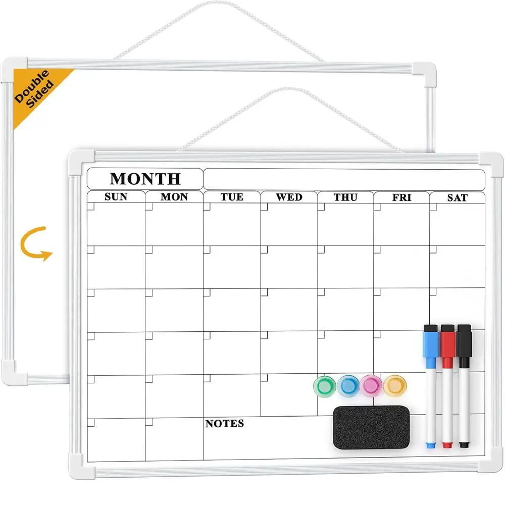 Wall Calendar Whiteboard, 1 Set Portable Double Sided Hanging Writing Board with Marker Pen & Eraser, Planning Board, Visual Schedule Board, Wall Calendar Planner for School, Home, Kitchen, Office