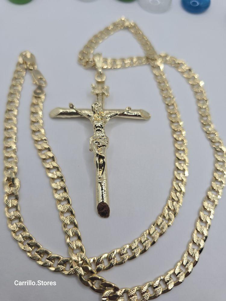 CHRIST ON THE CROSS Fashion  Cuban link style necklace gold-plated 24"inches stamp Big pendant
