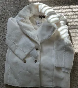 J.CREW FAUX-FUR PEACOAT. SIZE: XL. COLOR: WHITE. ITEM # CF697.