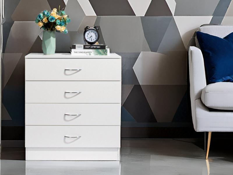 Karl home 4 Drawer Dresser for Bedroom, Small Chests of Drawers Modern Nightstand, White Dresser Chest with 4 Storage Drawers, Dressers for Nursery, Hallway, Living Room, Closet