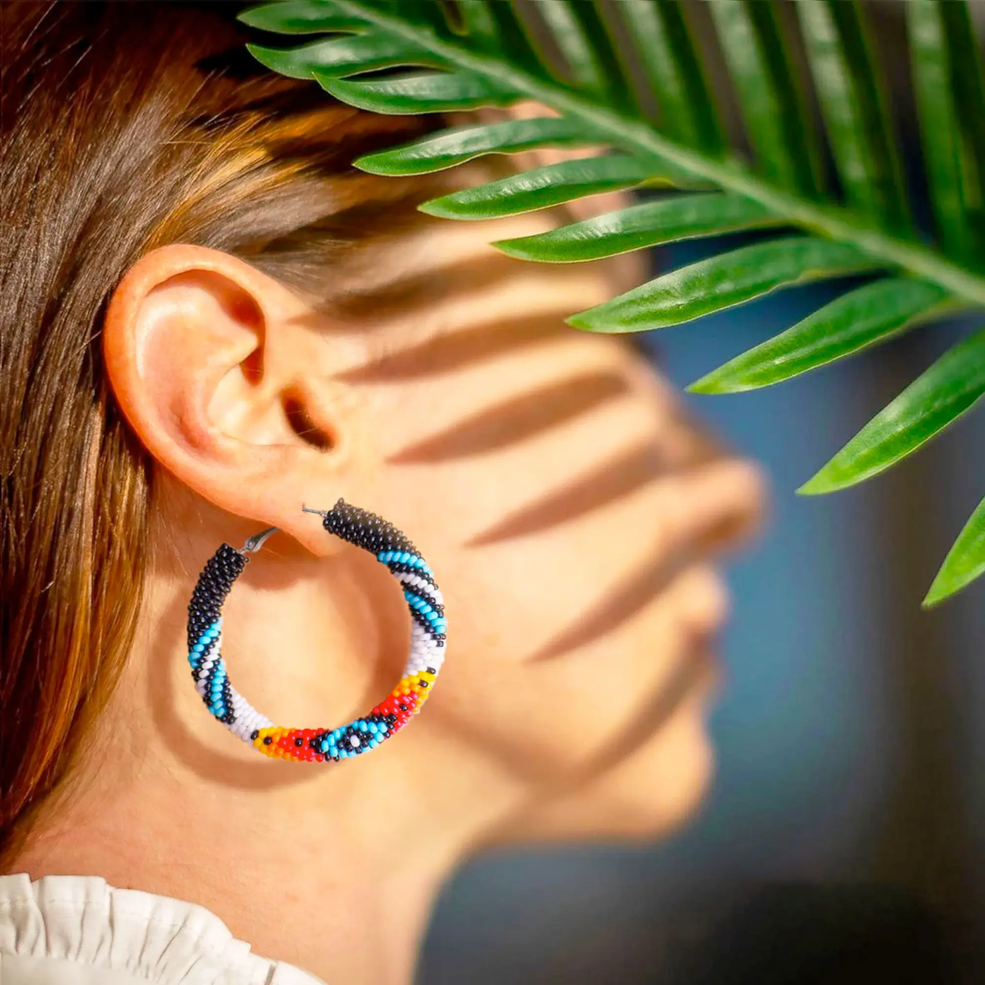 Handmade Pattern Beaded Hoop Earrings for Women - Native American Inspired Design