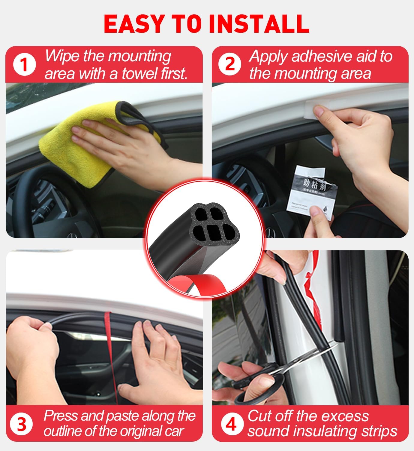 52.5Ft Car Door Seal,Thickened Rubber Automotive Weather Stripping for Hoods,Trunks,Windows,Universal Soundproof Car Weather Stripping Car Accessories for Most Car,Truck,SUV