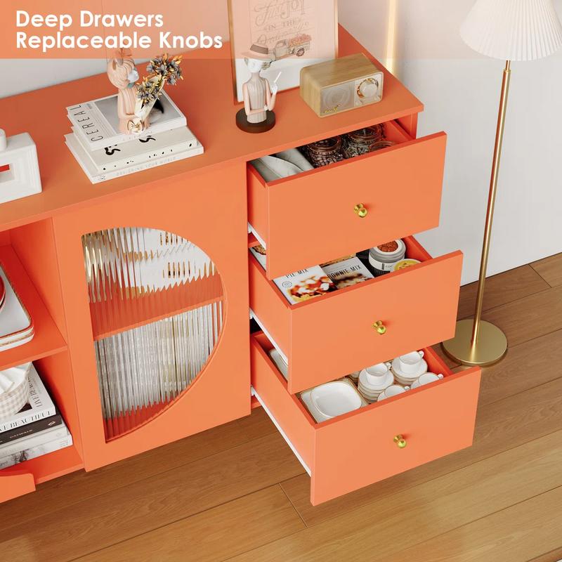 Coffee Bar Cabinet with 3 Drawers & Glass Door, Modern Buffet Sideboard Bar Table, Buffet Cabinet with Storage for Dining Room