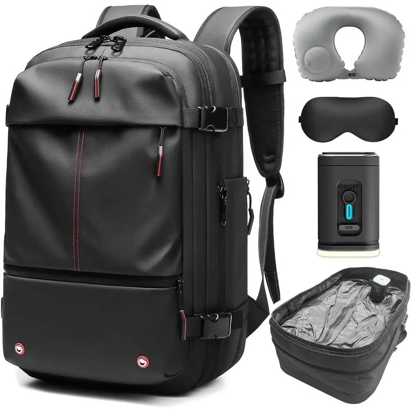 Kabaqoo Airback Vacuum Seal Compression Travel Backpack 60L Expandable Vacpack Water Resistant TSA Lock Airbag Black (Electric AirPump included)  travel accessories travel essentials Outdoorfun