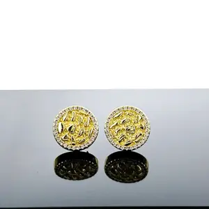 Gold Round Stud Earrings for Women| Elegant Sparkly Fashion Jewelry