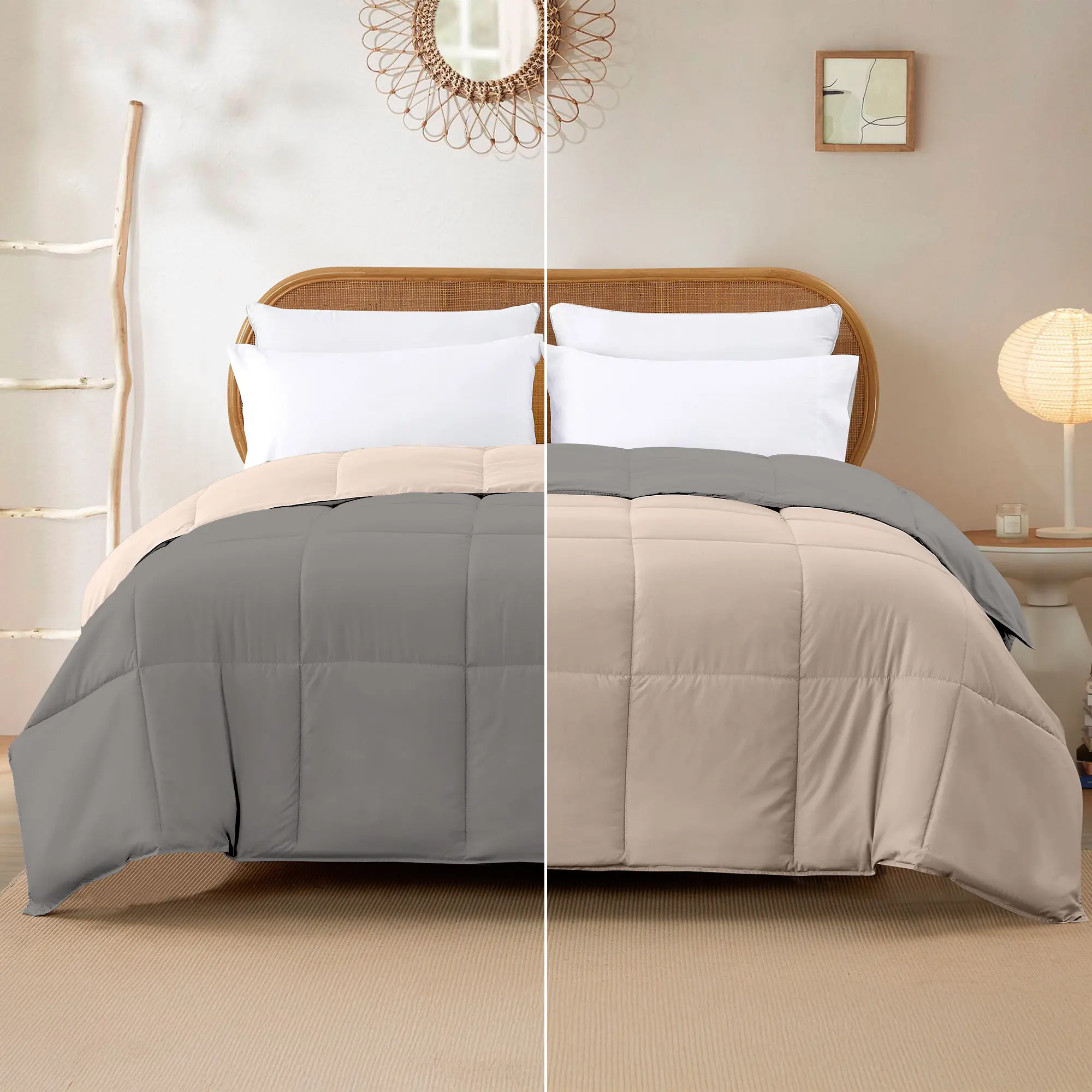 Modern Threads Soft Reversible 100% All-Polyester Microfibre Down Alternative Comforter - Breathable Flat Weave, Machine Washable, Charcoal & Misty Rose Queen, King Sizes