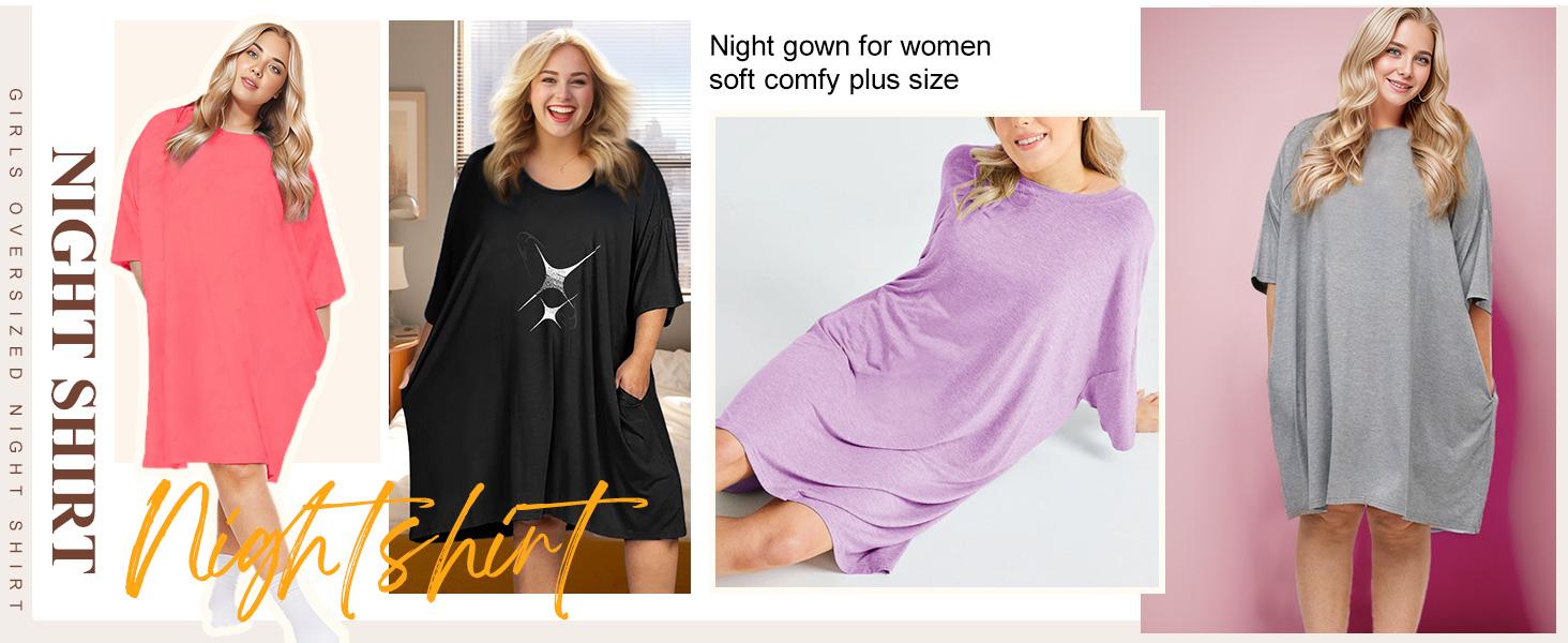 KFUBUO Plus Size Nightgowns for Women Oversized Sleep Shirts Bamboo Viscose Sleep Tee Short Sleeves Print Sleepwear With Pocket  Comfortable Cute Fits S-5XL Pajamas  Loungewear Soft Stretchy SpringStatements