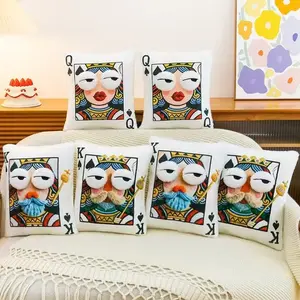 Funny King Of Spades Plush Pillow 35x45cm Soft Fuzzy Playing Card Cushion With 3D Eyes And Beard For Room Decor All Seasons