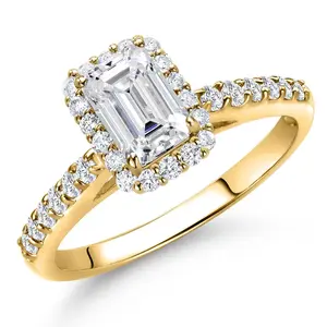 Gem Stone King 1.12 Cttw IGI Certified Lab Grown Diamond in 10K Yellow Gold Engagement Ring for Women | Emerald Cut Center Diamond 0.70 Ct | D-E Color | VS1-VS2 Clarity