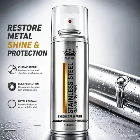 Professional Chrome Coating Spray (300ml) - Beginner-Friendly Household Cleaner, Durable Protective Layer, Low-Odor Rust & Corrosion Protection for Faded Metal Surfaces, Cars, Bikes, Indoor Decorative Metals, Protect Against Rust And Corrosion, Metal Rene